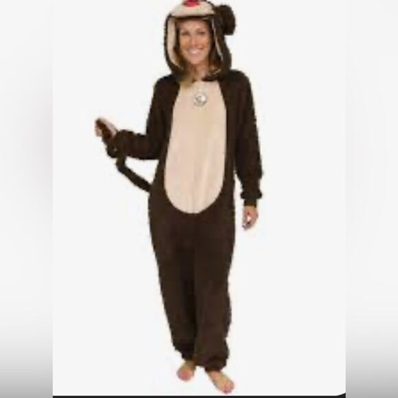 Secret Treasures Adult Small Plush Monkey Pajamas Halloween costume Brown Onesie - Picture 1 of 7